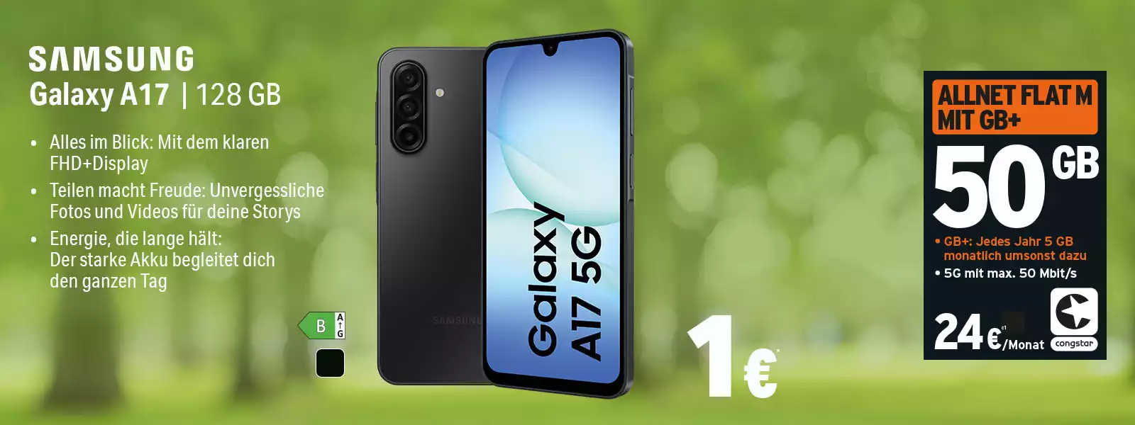 Samsung Galaxy A17 5G 128 GB Smartphone-Angebot mit congstar Allnet Flat M 50 GB