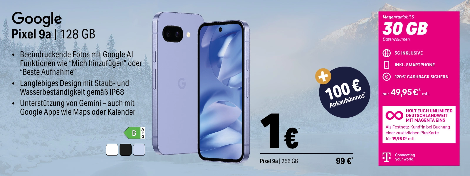 Google Pixel 9a Smartphone 128 GB mit 5G, IP68 Staub- und Wasserschutz, Gemini KI.