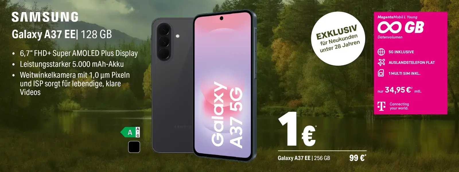 Werbebanner: Samsung Galaxy A37 5G Smartphone mit 128 GB und Tarifdetails